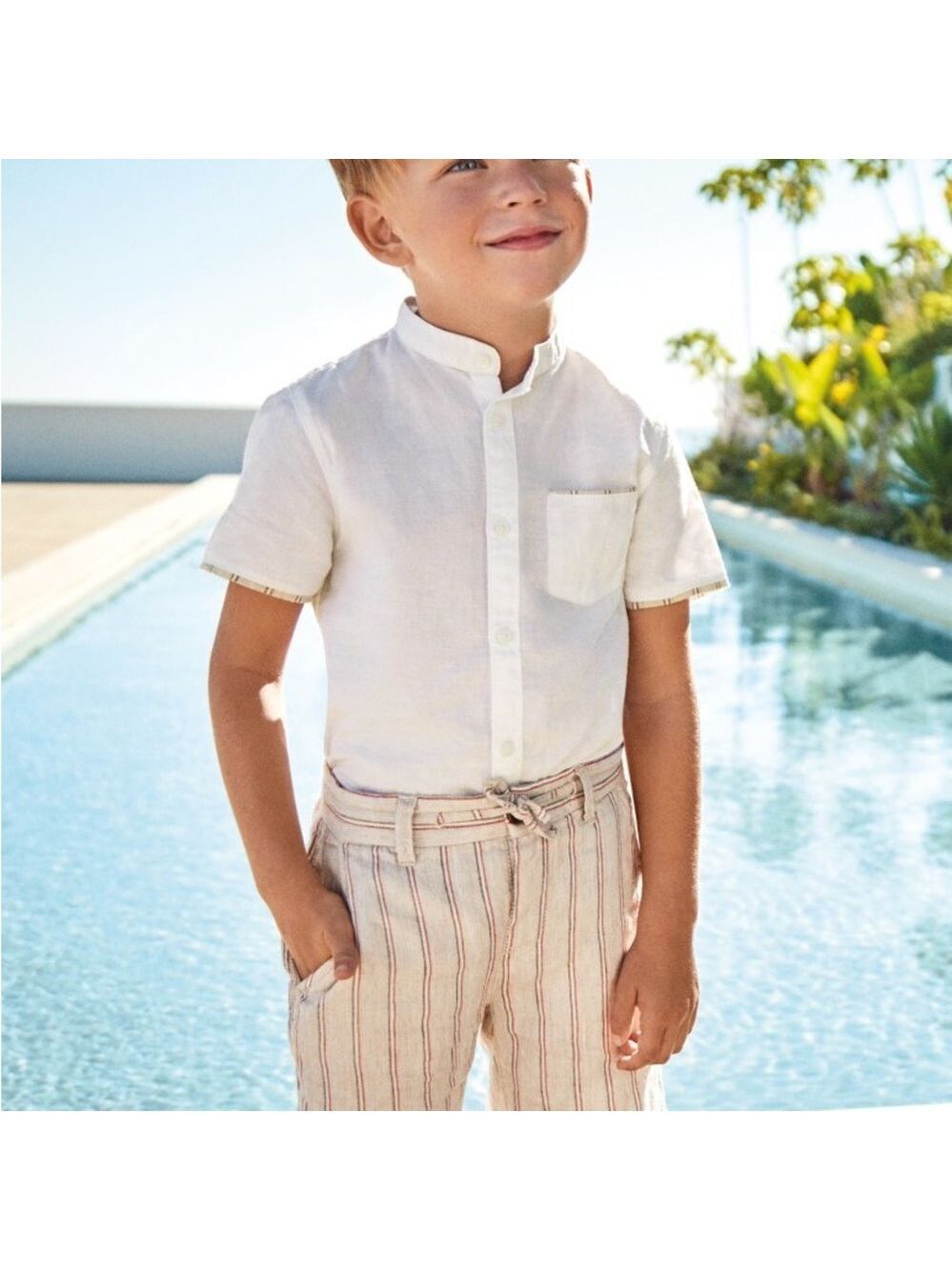 Size 7 Boys Mayoral White Matching Set Button Down Shirt